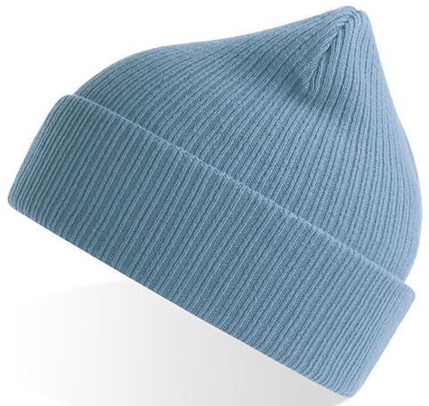 Harmaa neulottu pipo, jossa näkyy uurrettu kuvio.